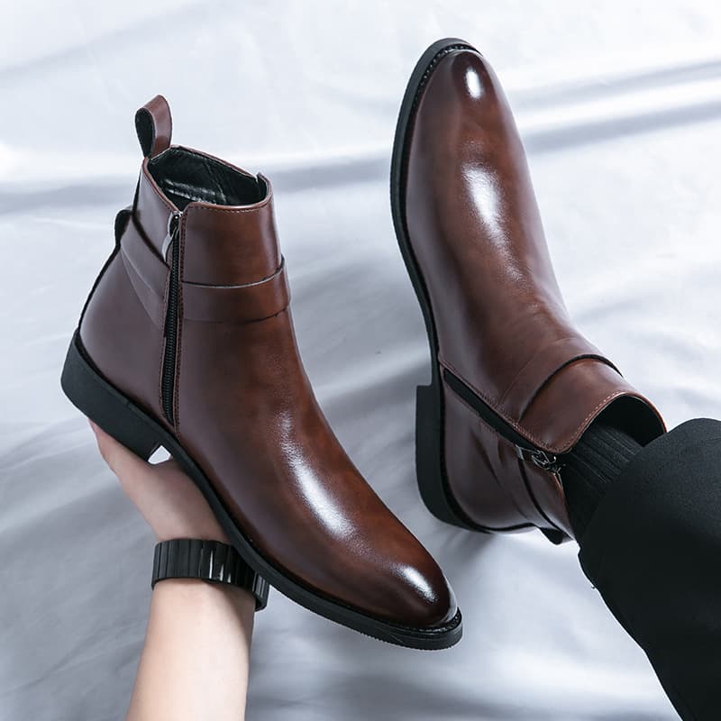Men's Boots - Stylish Pointed Toe Ankle Boots With Side Zipper, Breathable Synthetic Leather, Rubber Sole, Casual & Business Wear