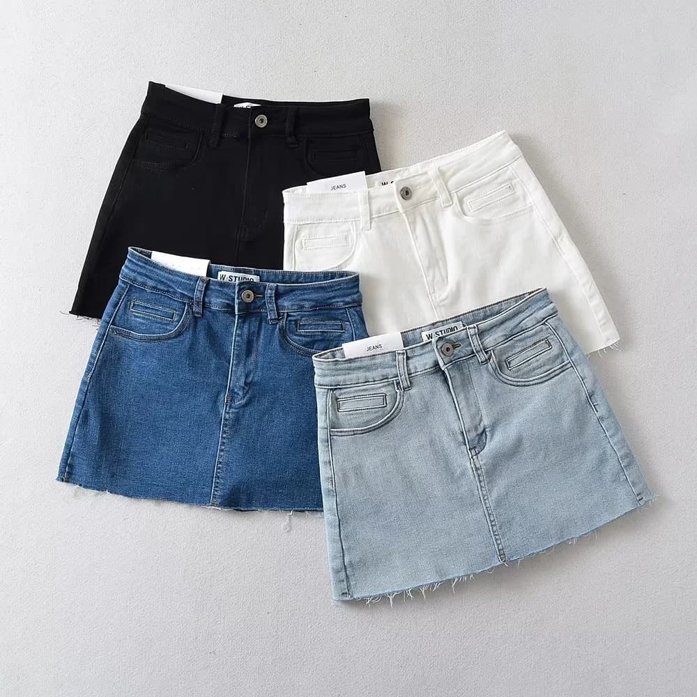 Women's Clothing Hot Girl Sexy High Waist Elastic Casual Denim Short Skirt Pants