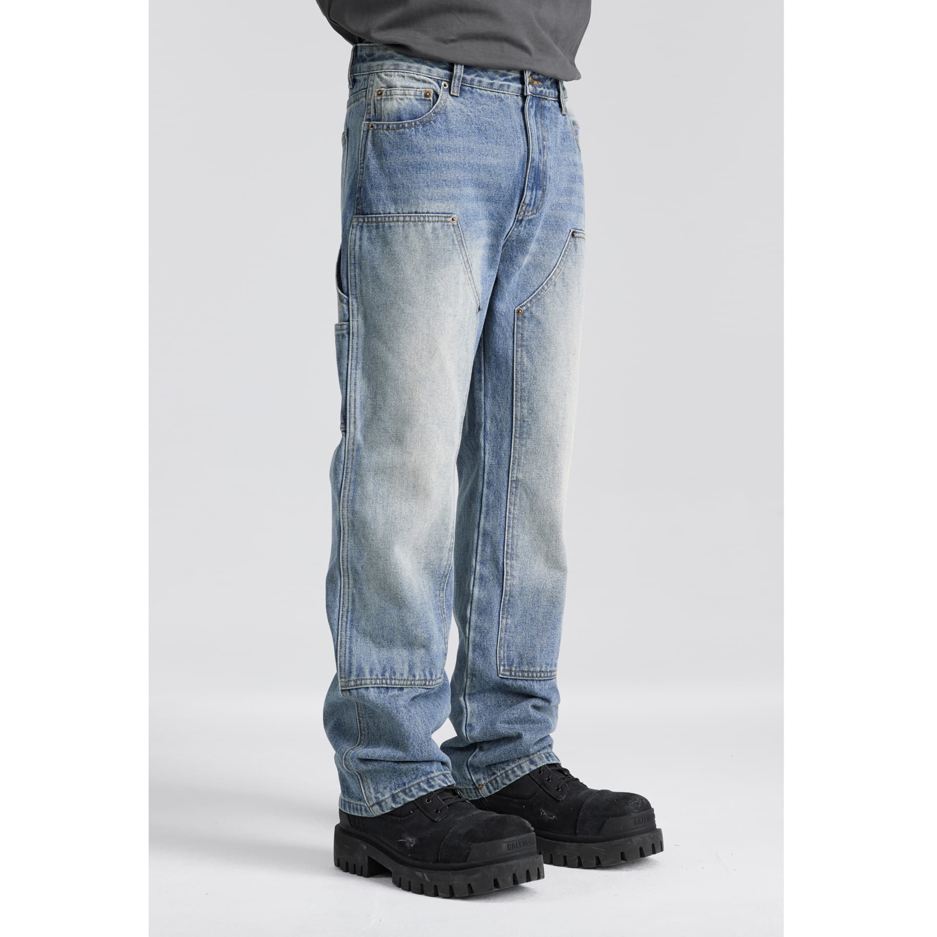 Men's Clothing high street jeans men's cleanfit washed lumberjack workwear jeans national trend vibe casual trousers men