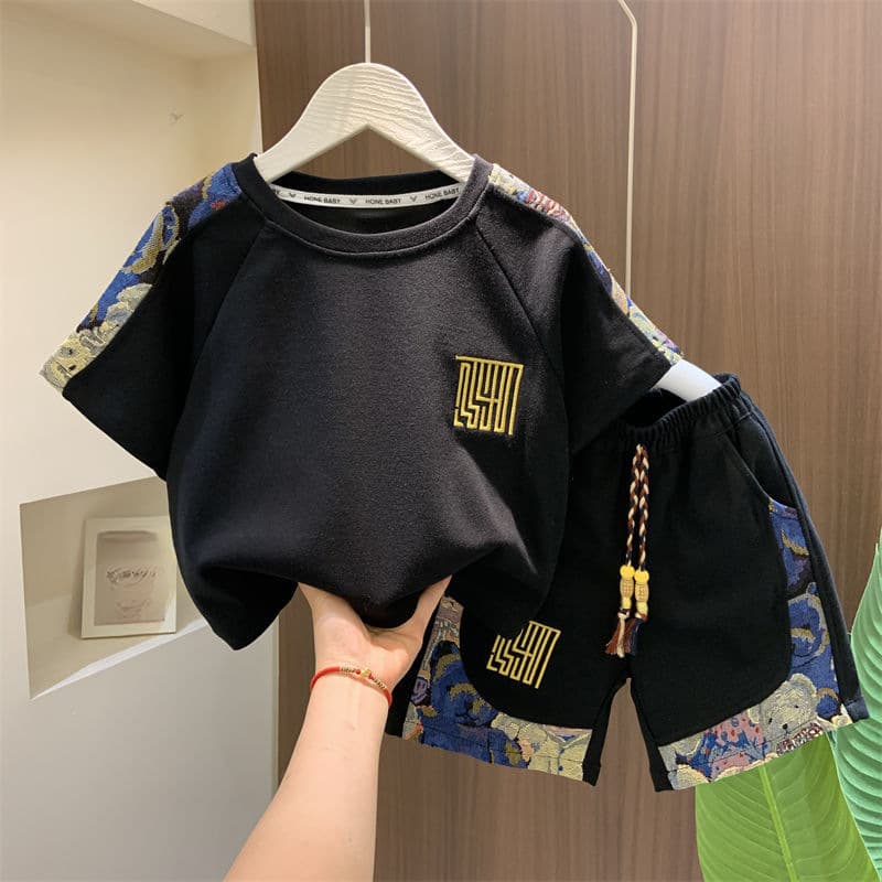 Mother & Kids Boys' Street Blasting Summer Clothes Children's Short Sleeved Suits 2024 New Baby Summer T Shirt Shorts Two Piece Suits