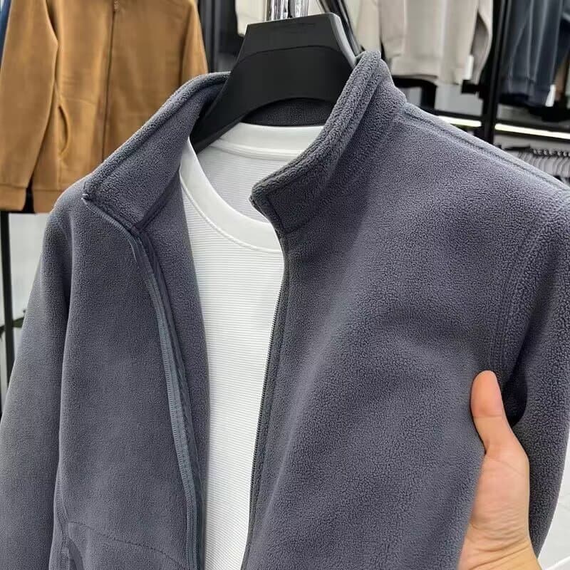 Men's Double-sided Fleece Zip-up Jacket With Stand Collar, Thickened Warm Sherpa Lined Outerwear For Autumn Winter​