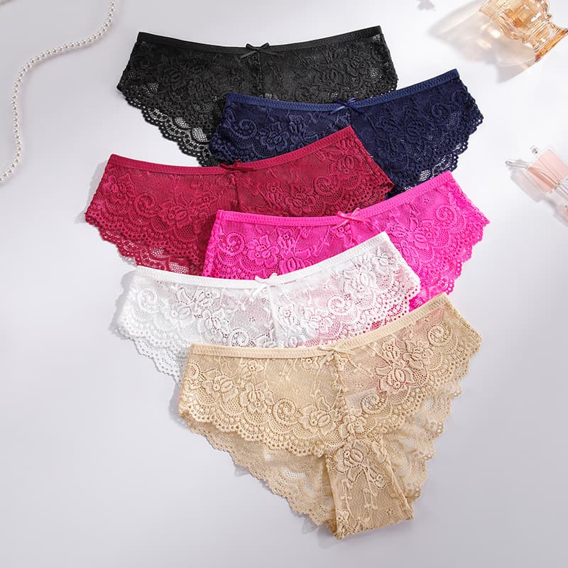 Women's Intimates Thin Transparent Hollow Middle Waist Large Size Women's Triangle Panties Breathable Cotton Crotch