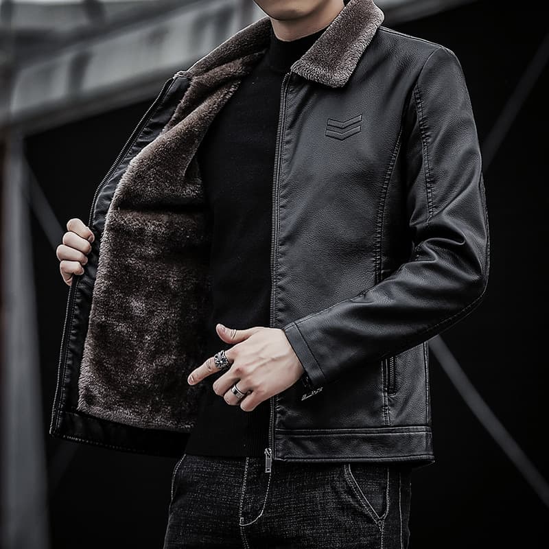 Men's Clothing fur one-piece leather jacket velvet youth lapel coat business jacket leather