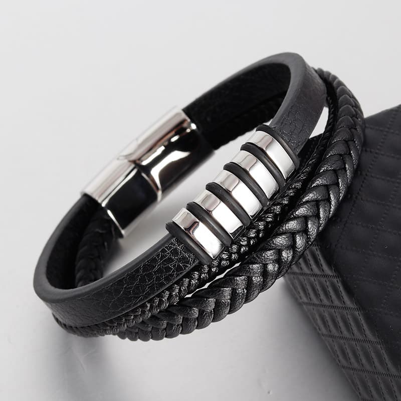 Men's Jewelry Leather Hand Woven Bracelet Genuine Leather Braided Multi Layer Men's Leather Bracelet Retro Stainless Steel Leather Rope