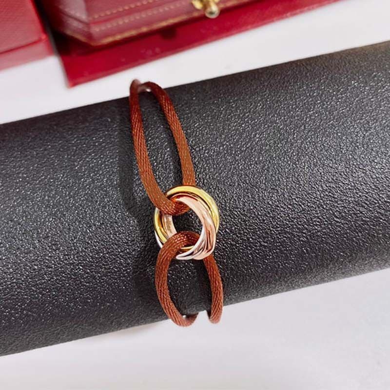 Bracelet homme femme créateur bijoux or unisexe acier inoxydable 3 boucles métal ruban lacé chaîne multicolore