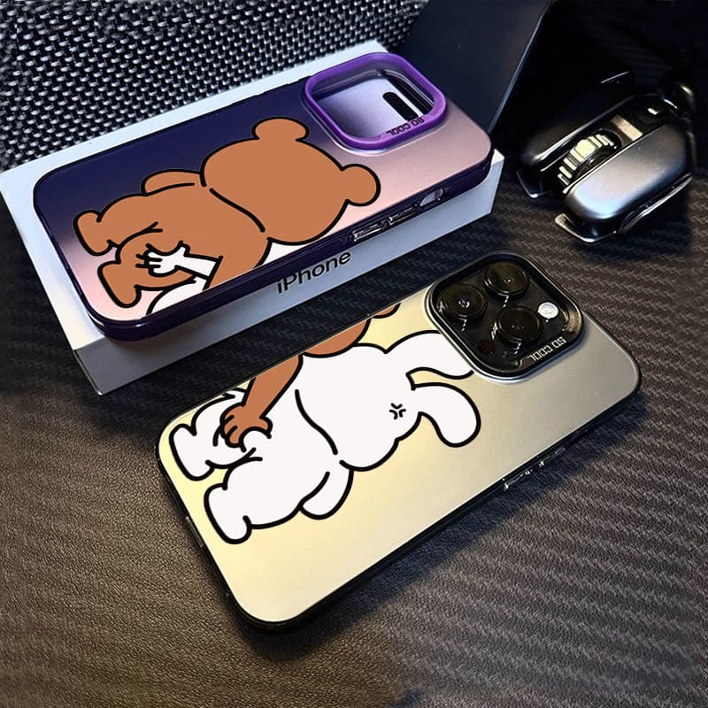 Cute Rabbit Bear Couple Design TPU Basic Phone Case For IPhone 16 15 Pro Max 14 13 12 11 XS X XR 7 8 16 Plus SE Matte Hard Cover