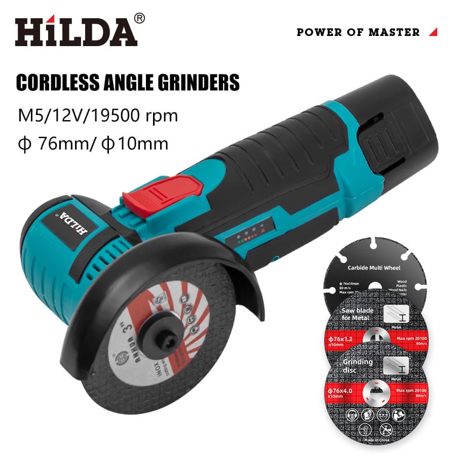HILDA 12V Cordless Brushless Angle Grinder - 3 Inch Mini Electric Grinder With Lithium Battery, Lightweight & Powerful For DIY & Home Use