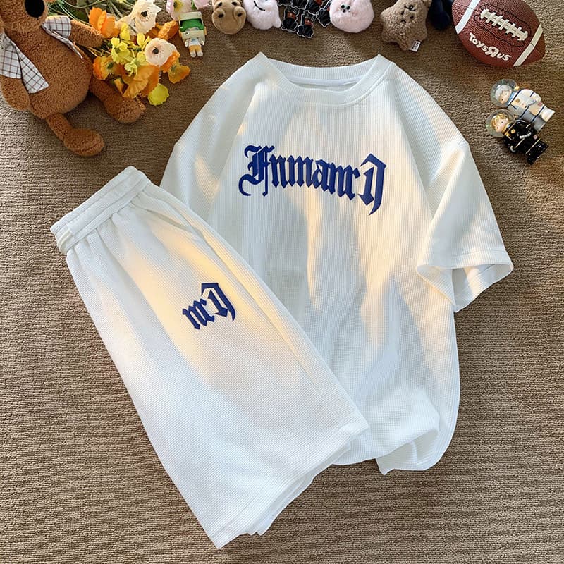 Men's Clothing Waffle Casual Sports Suit Men's Loose Breathable T Shirt Top Spring Summer Autumn Ice Silk Cool Short Sleeve