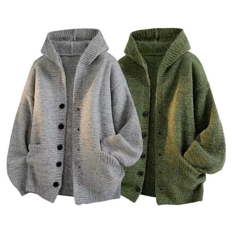 ​​Oversized Knit Cardigan – Unisex Relaxed Hooded Sweater With Ribbed Hem In Soft Neutral Tones​​
