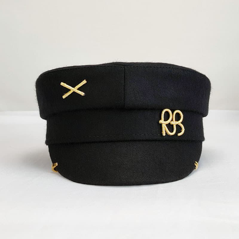 Autumn Winter New Woolen Women Metal Label Rb Letter Navy Hat Fashion Hardware Earrings Peaked Newsboy Cap