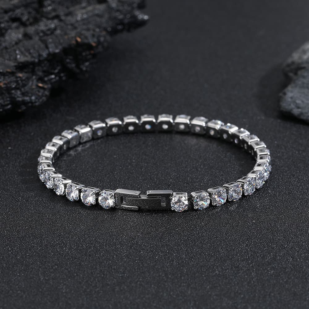 Bracelet de tennis Hip Hop en acier titane et diamants, anti-décoloration, rangée unique, entièrement en diamants, zircon AAA, pour hommes et femm