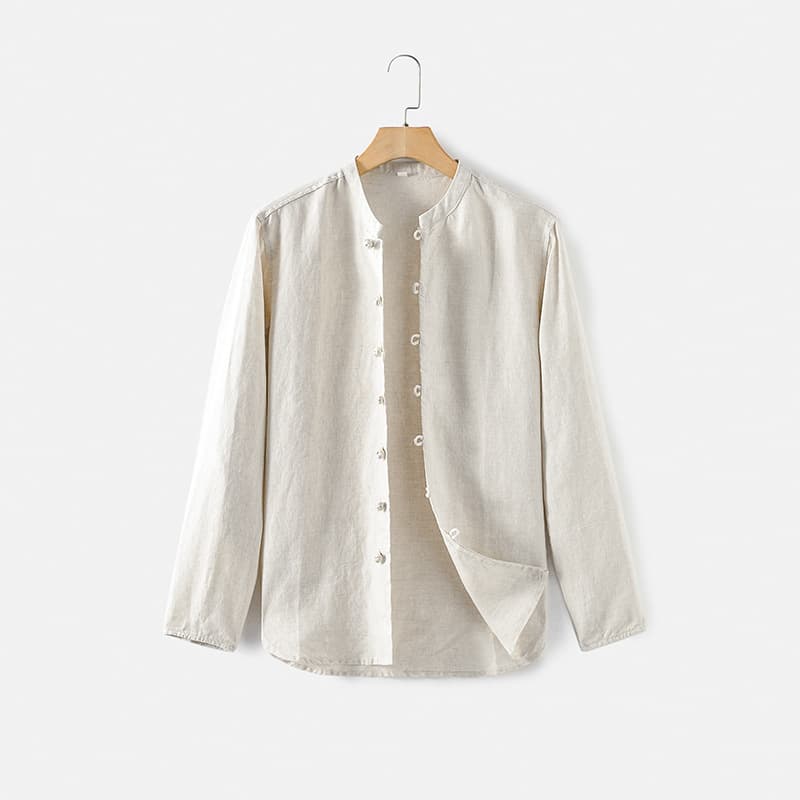 Men's Clothing Chinese style linen men's wear Pure color Chinese youth loose button casual stand collar linen shirt