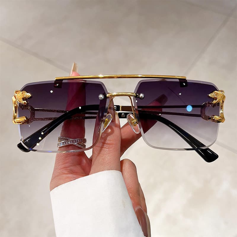Fashionable New Personalized Leopard Head Sunglasses for Men and Women European and American Frameless Metal Sunscreen Sunglasses
