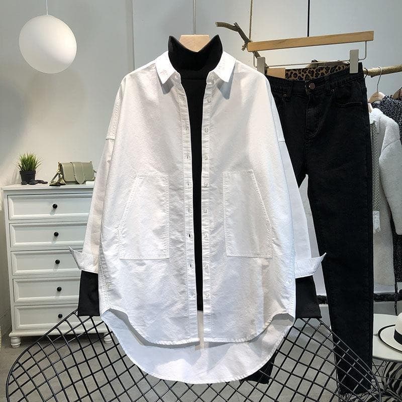 Women’s Clothing Cotton white shirt women's long sleeved inner wear fashionable autumn and winter loose casual ladies long sleeved shirt