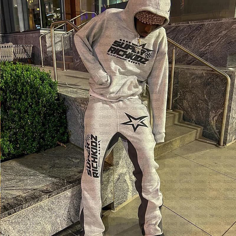 Sweat à capuche imprimé étoiles pour hommes et femmes, style hip-hop européen et américain, veste ample