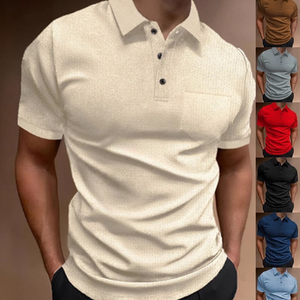 ​​Men's Oversized Pocket Polo Shirt – 100% Polyester Breathable Streetwear Tee (Beige/Black/Navy/More) – S-XXL​​