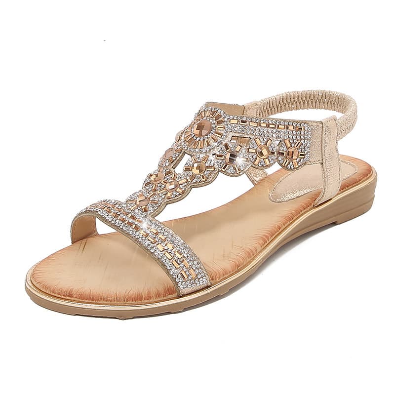 Women’s Shoes Spring New Bohemian Sandals Round Toe Flat Sandals Women's Rhinestone Large Size Women's Sandals