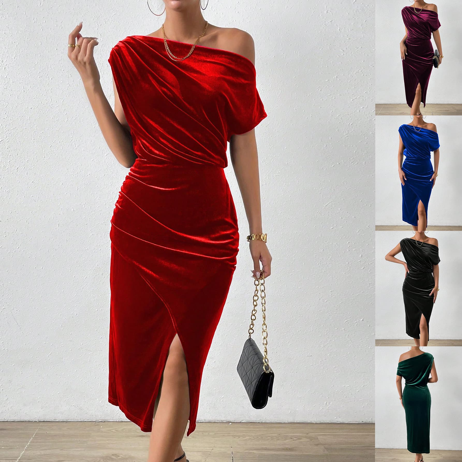 New Arrival Quick Buy Elegant Commuter Women's Off-Shoulder Dress