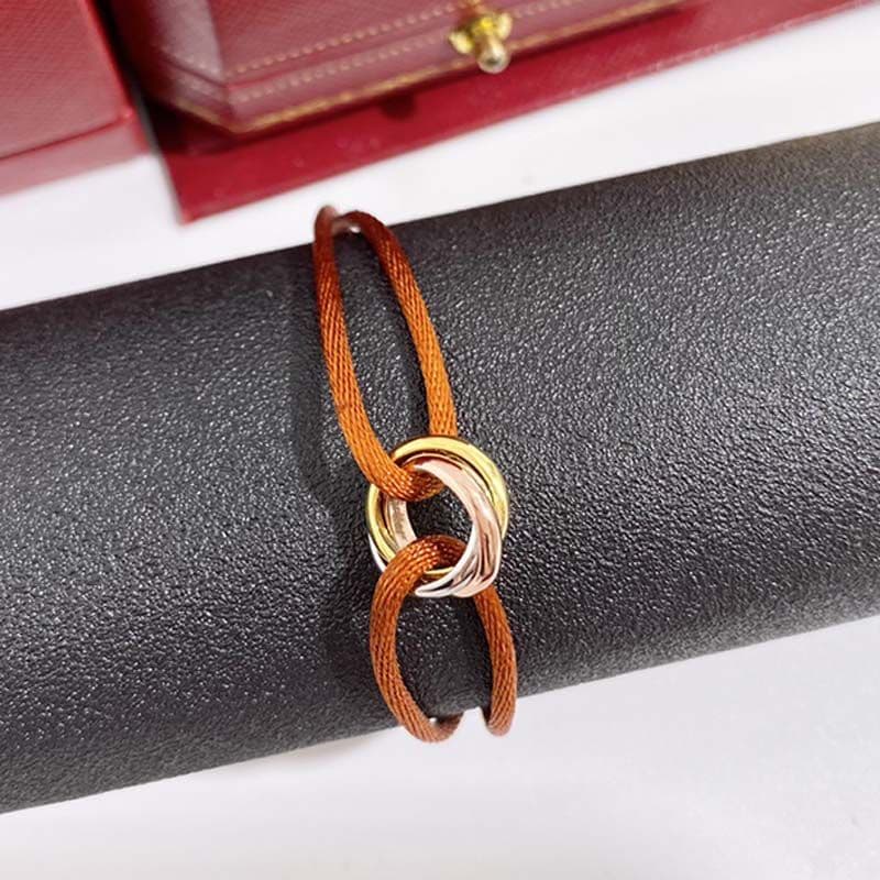 Bracelet homme femme créateur bijoux or unisexe acier inoxydable 3 boucles métal ruban lacé chaîne multicolore