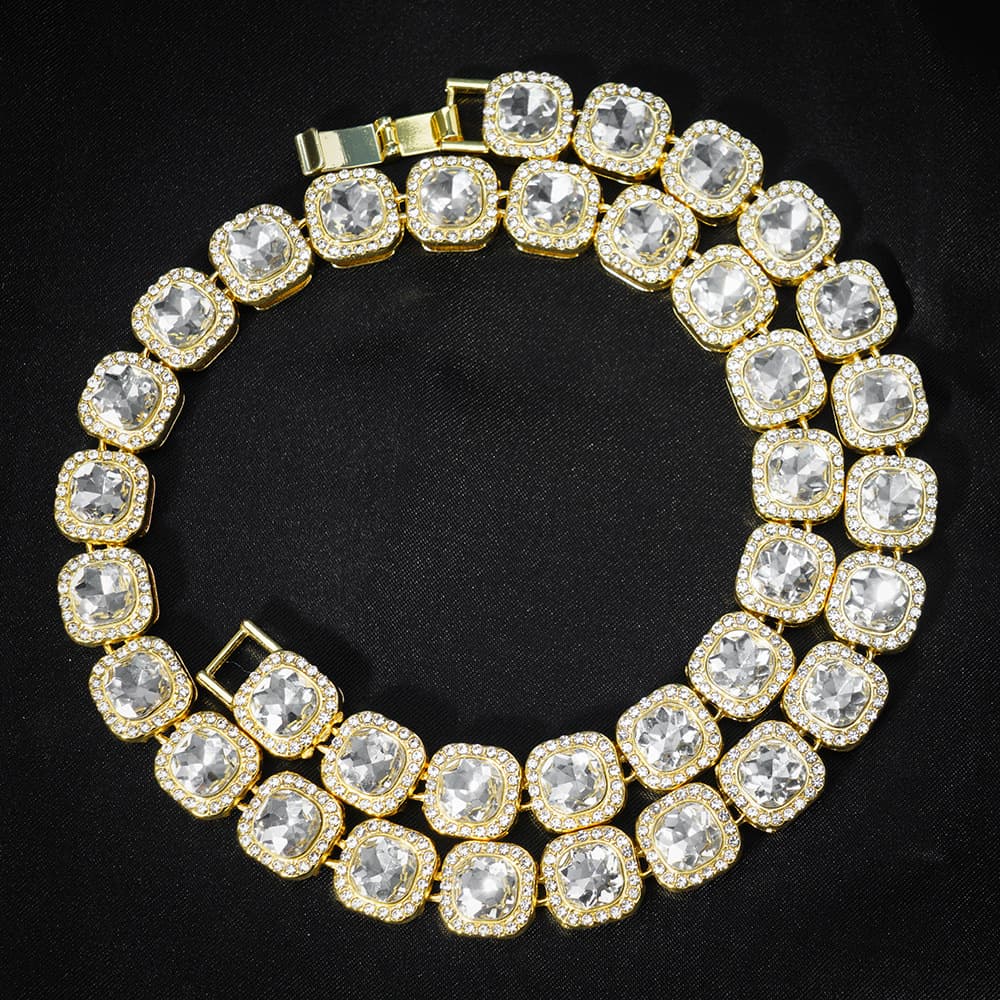 Hip Hop Men's 13mm Rock Candy Cuban Chain Zinc Alloy HIPHOP Full Round Square Diamond Necklace