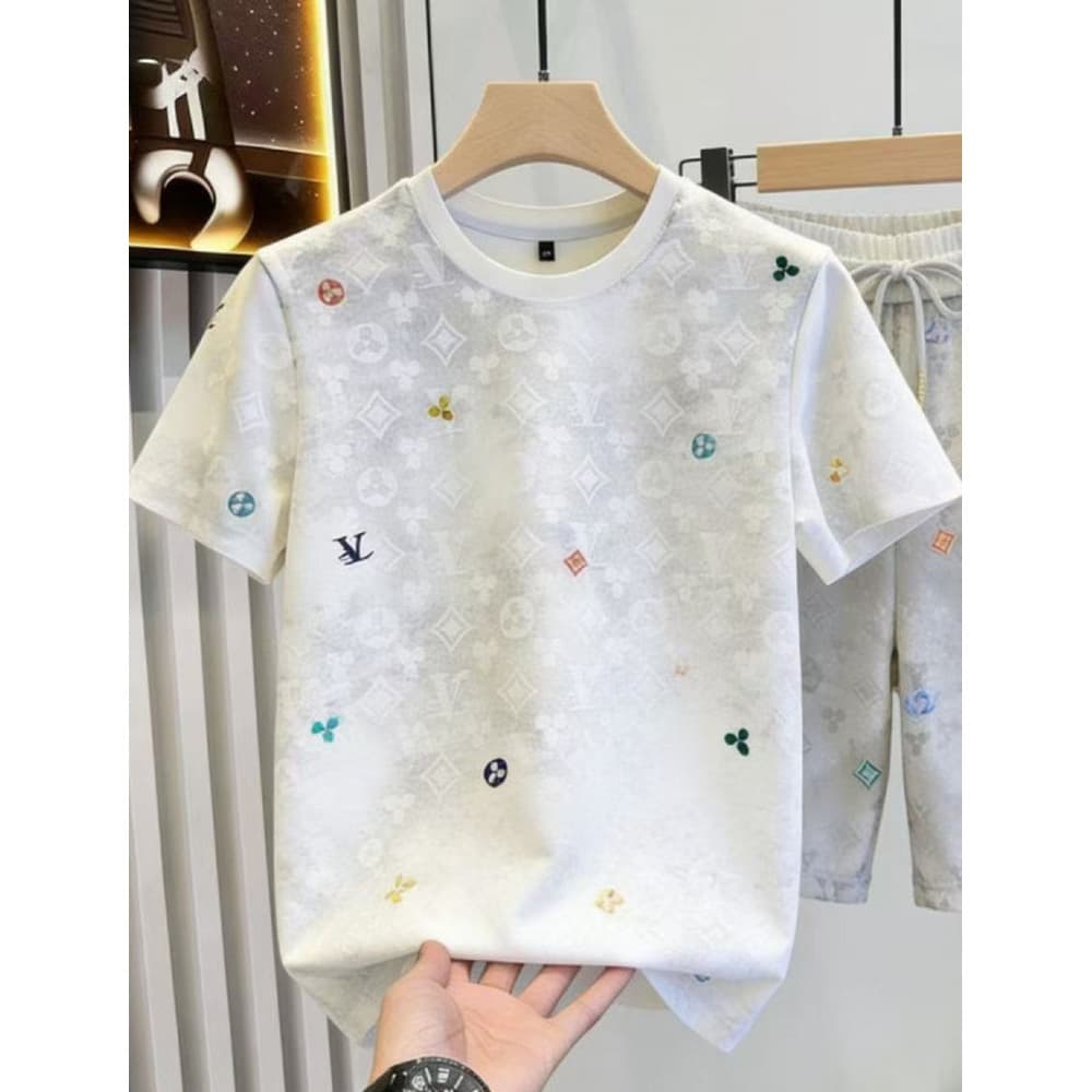 Ensemble de sport décontracté d'été léger et luxueux de style européen pour homme, short brodé haut de gamme tie-dye de marque tendance et