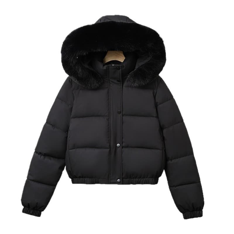 Quilted Winter Jacket With Faux Fur Trim – Short Puffer Coat For Women (Black/Brown/Blue-Grey/Khaki/White, M-XXXL)