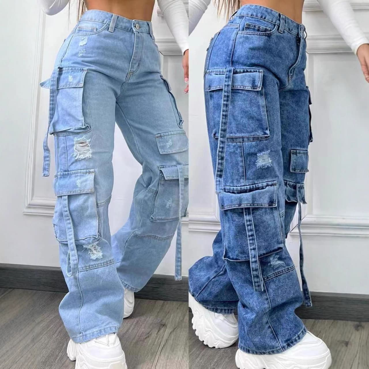 High-Waisted Utility Denim Pants – Oversized Cargo Jeans With Multi-Pockets (Straight-Leg Workwear For Women)​