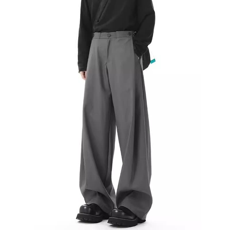 Men's Clothing Men's Cleanfit Grey Casual Trousers - Loose Straight Leg Wide Pants For Spring Summer Autumn, Polyester Comfortable Office & Daily Wear