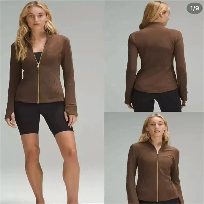 Sports Yoga Women's Fiess Jacket Sports Quick Drying Top Solid Color Gold Zipper Sportswear