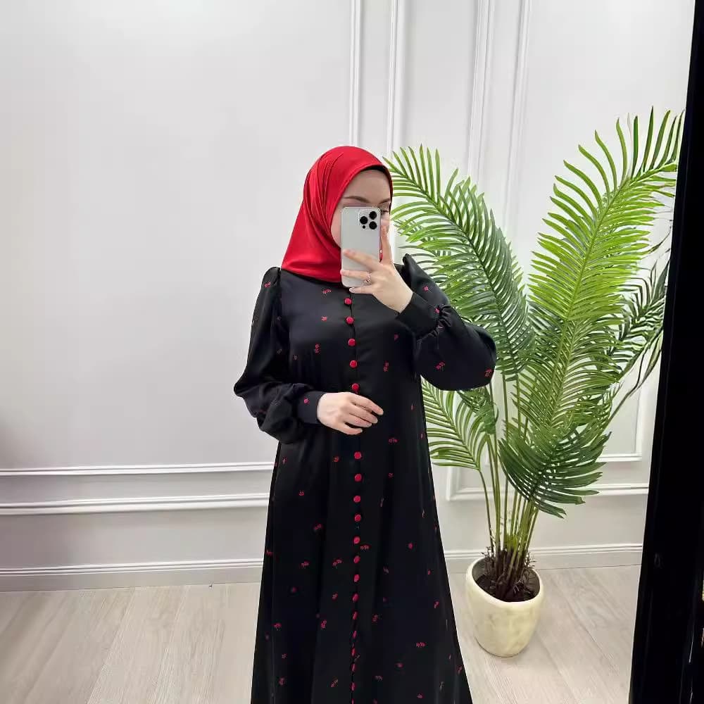 Women's Muslim Style Fashion Print Belt Dress