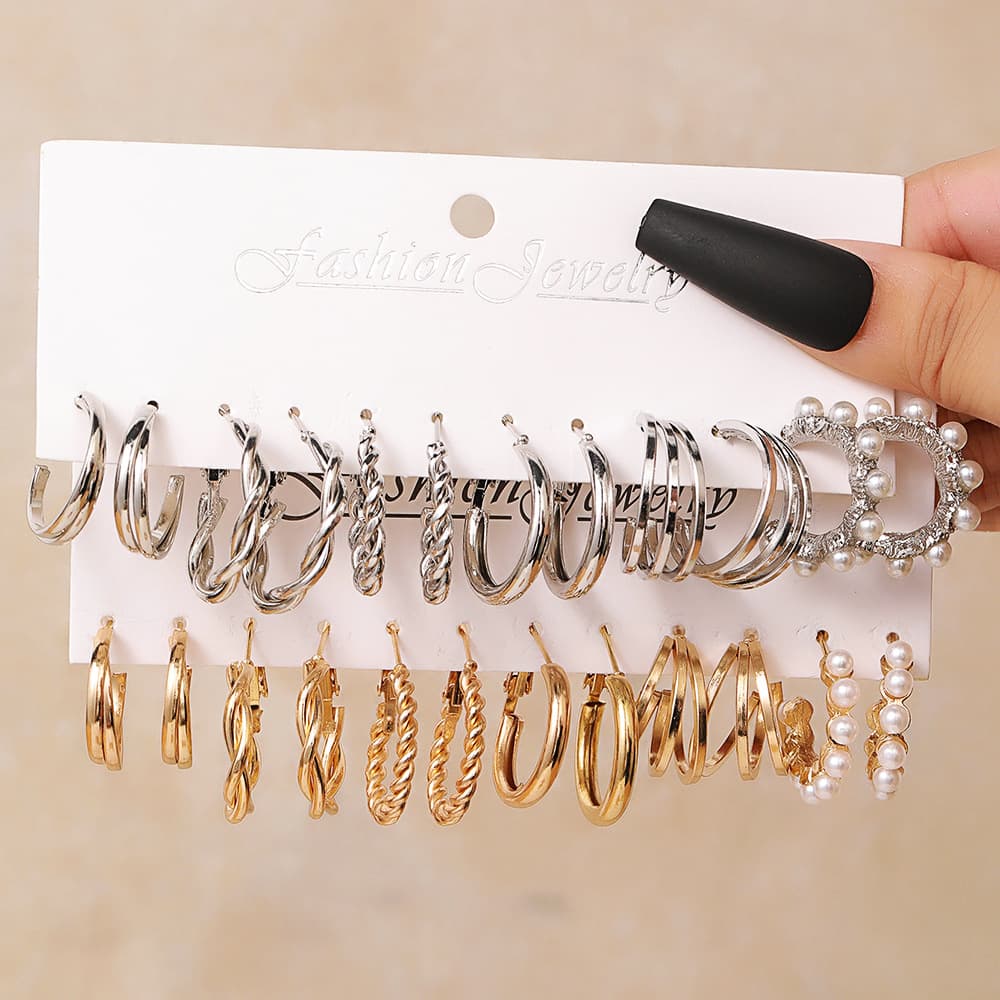Simple Fried Dough Twists C-shaped Women's Earrings And Ear Hoops Metal Style Earrings Elegant Earring Set