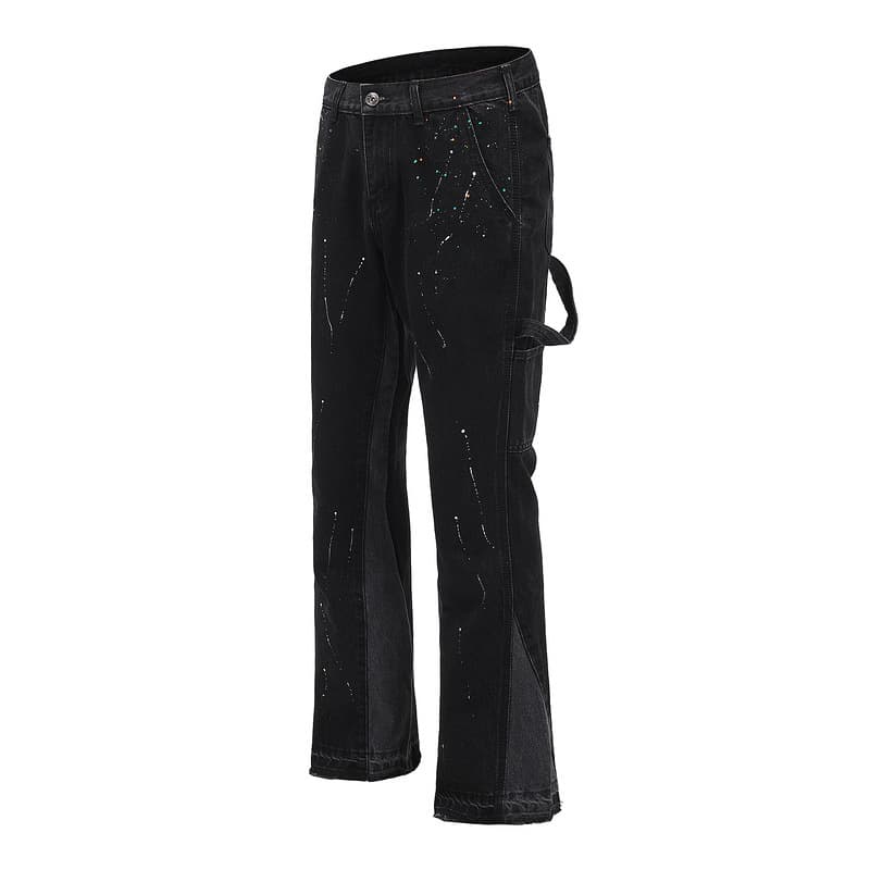 Men's Clothing High Street Style Structured Stitching Ink Splash Flared Jeans