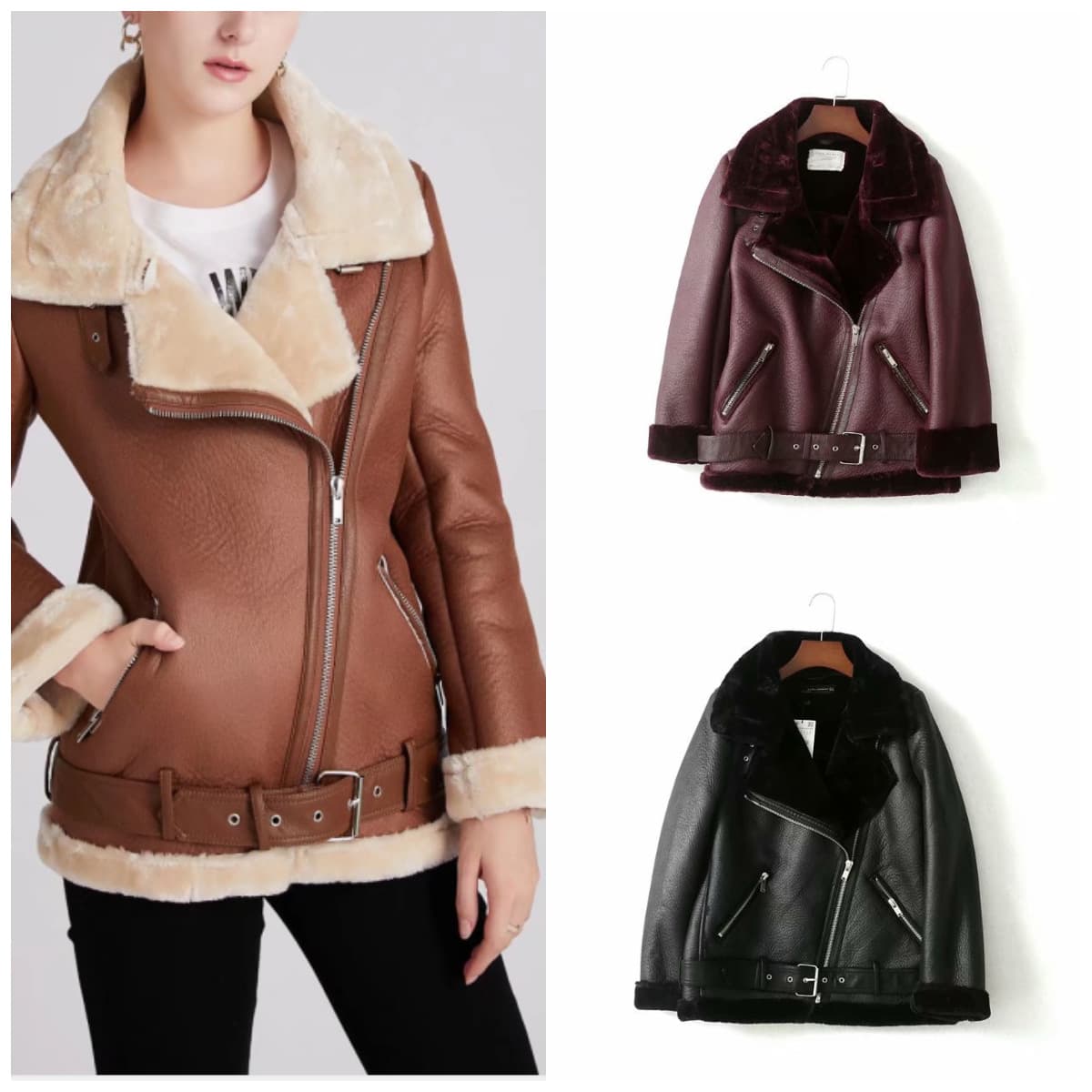 Women's street fashion 6-color motorcycle fur all-in-one jacket