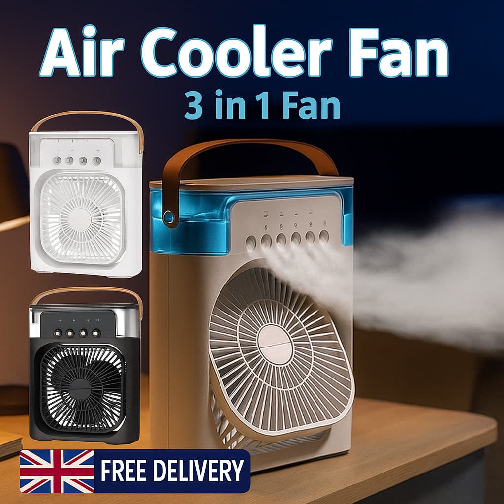 3-in-1 Mini Air Cooler Fan Humidifier LED Night Light For Home & Office