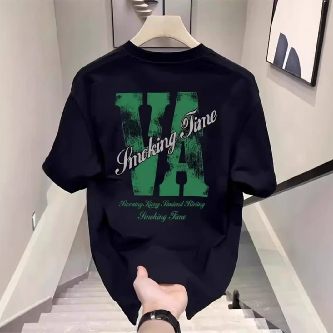 Men's Clothing Cotton American Trendy Brand T Shirt With Letter Printing, Handsome Men's Short Sleeved Summer Round Neck All Match Half Sleeved Top