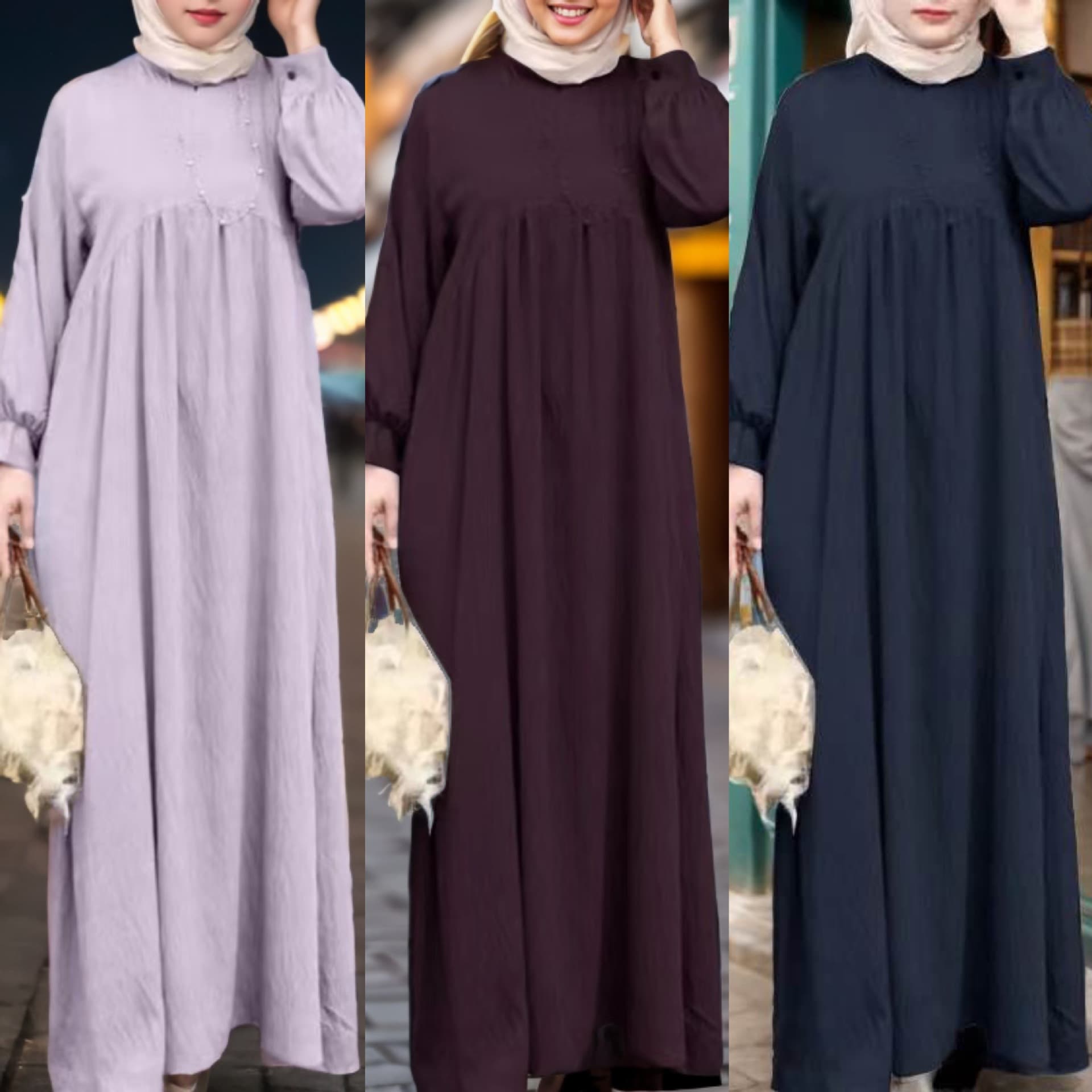 Women's Clothing Middle East Muslim Solid Color Large Size Long Sleeve Loose Pullover Casual Long Dress