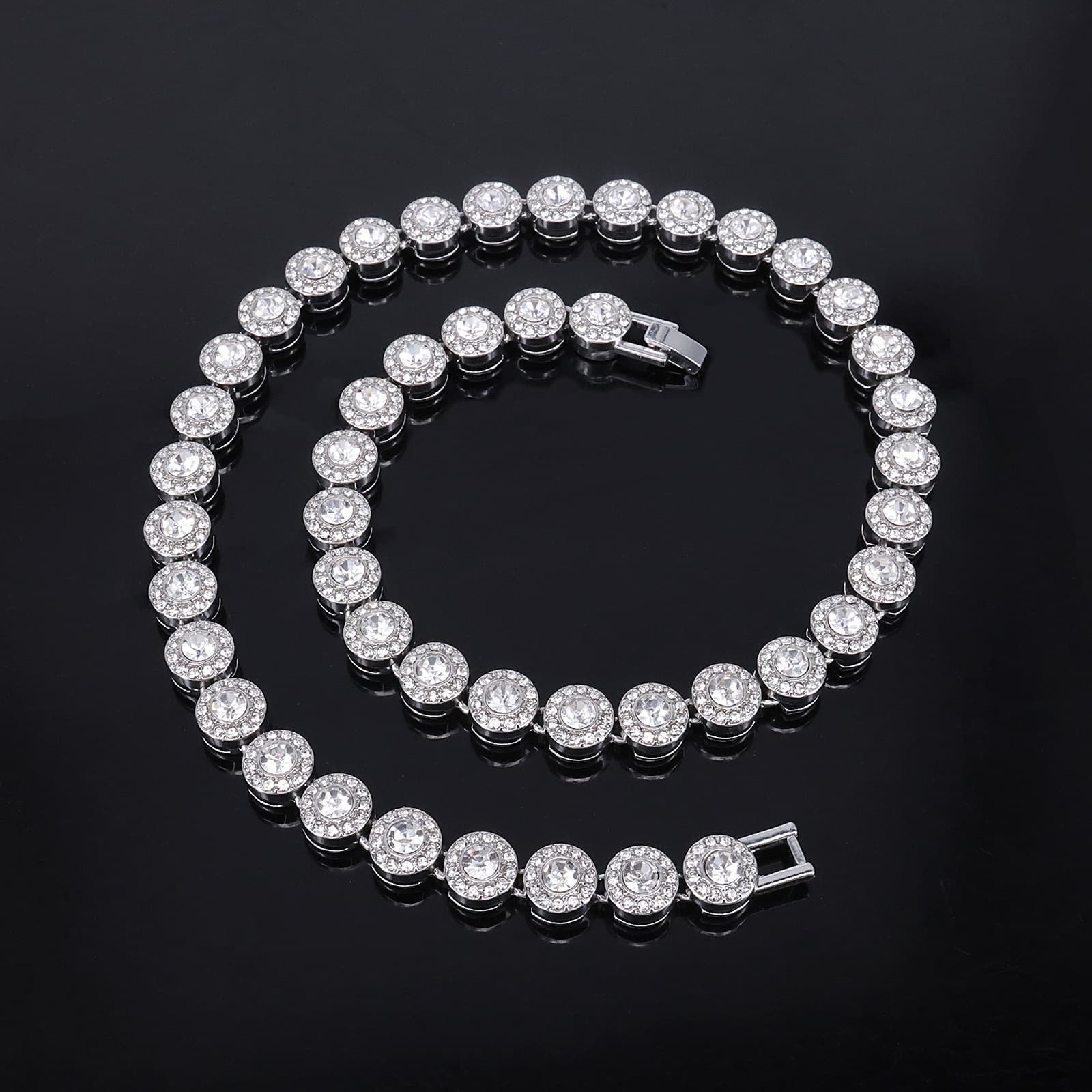 10mm Round Glass Simple Head Alloy Necklace For Men And Women Cool Hip-Hop Rapper Cuban Chain
