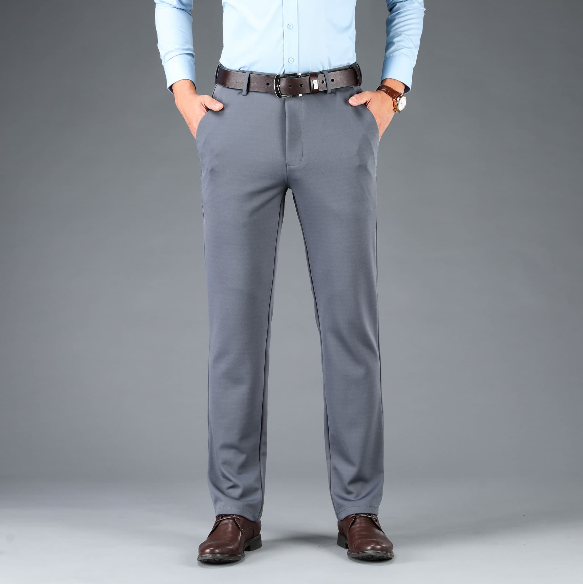Men's Clothing Wholesale ice silk casual pants men's suit pants autumn thick four sided high elastic straight high end silky long pants