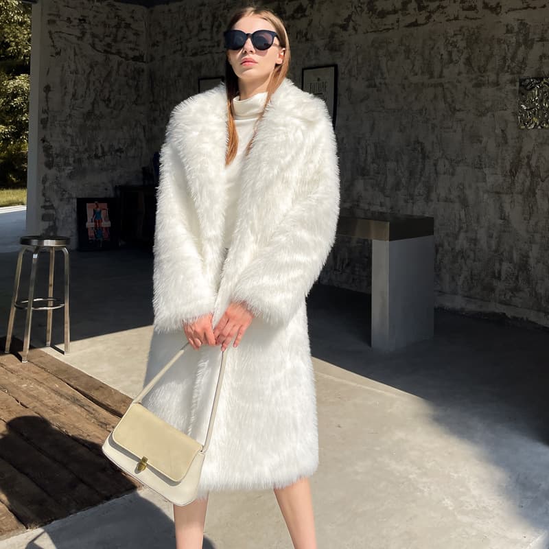 Women's Clothing Long Over Knee Suit Collar Fur Coat