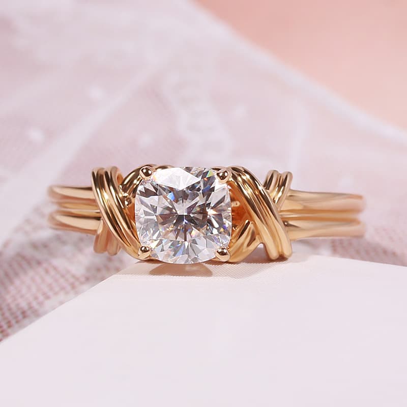 New Fashion 14k Color Interwoven Pattern Zircon Diamond Ring Women's Jewelry