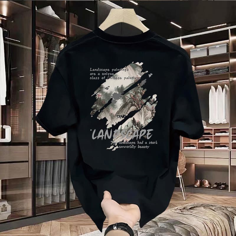 Men's Clothing High-end Short-sleeved T-shirt Men's Summer New Fashionable Brand Pure Cotton Heavy-weight Round Neck Street T-shirt Men's Top
