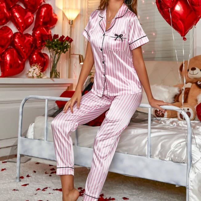 Women's Sleepwears Home Clothes Set Pajamas Satin Open