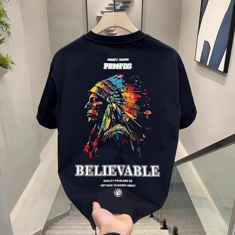 Men's Clothing New High-end Men's Short-sleeved T-shirt Summer Pure Cotton Fashion Printed T-shirt Breathable All-match Round Neck Top Half Sleeve