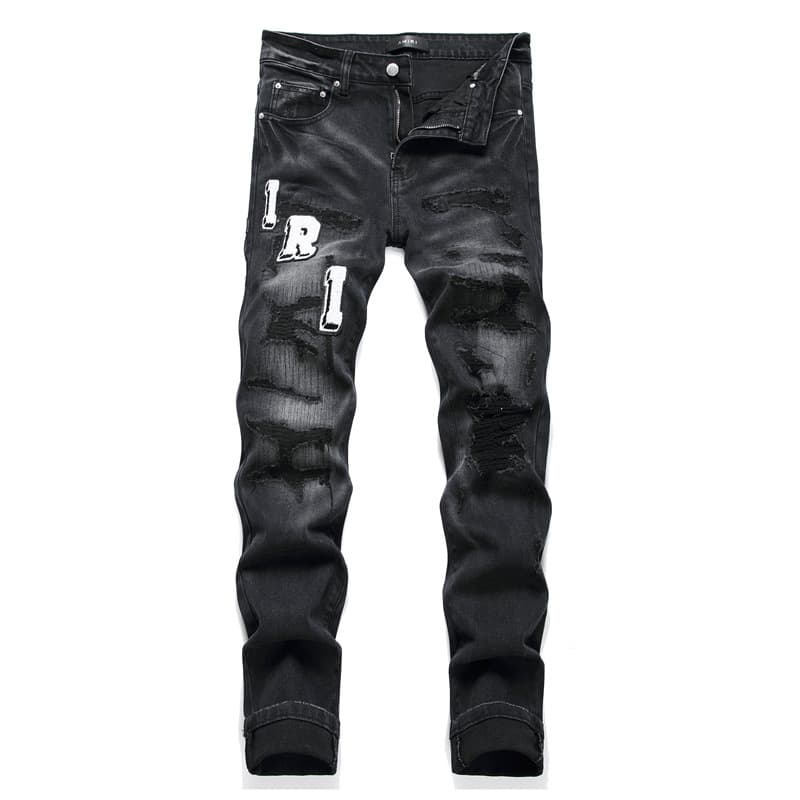 Vêtements pour hommes Slim Stretch Fente Broderie Patch Vintage Personnalité Tendance Pantalon en jean pour hommes Hommes