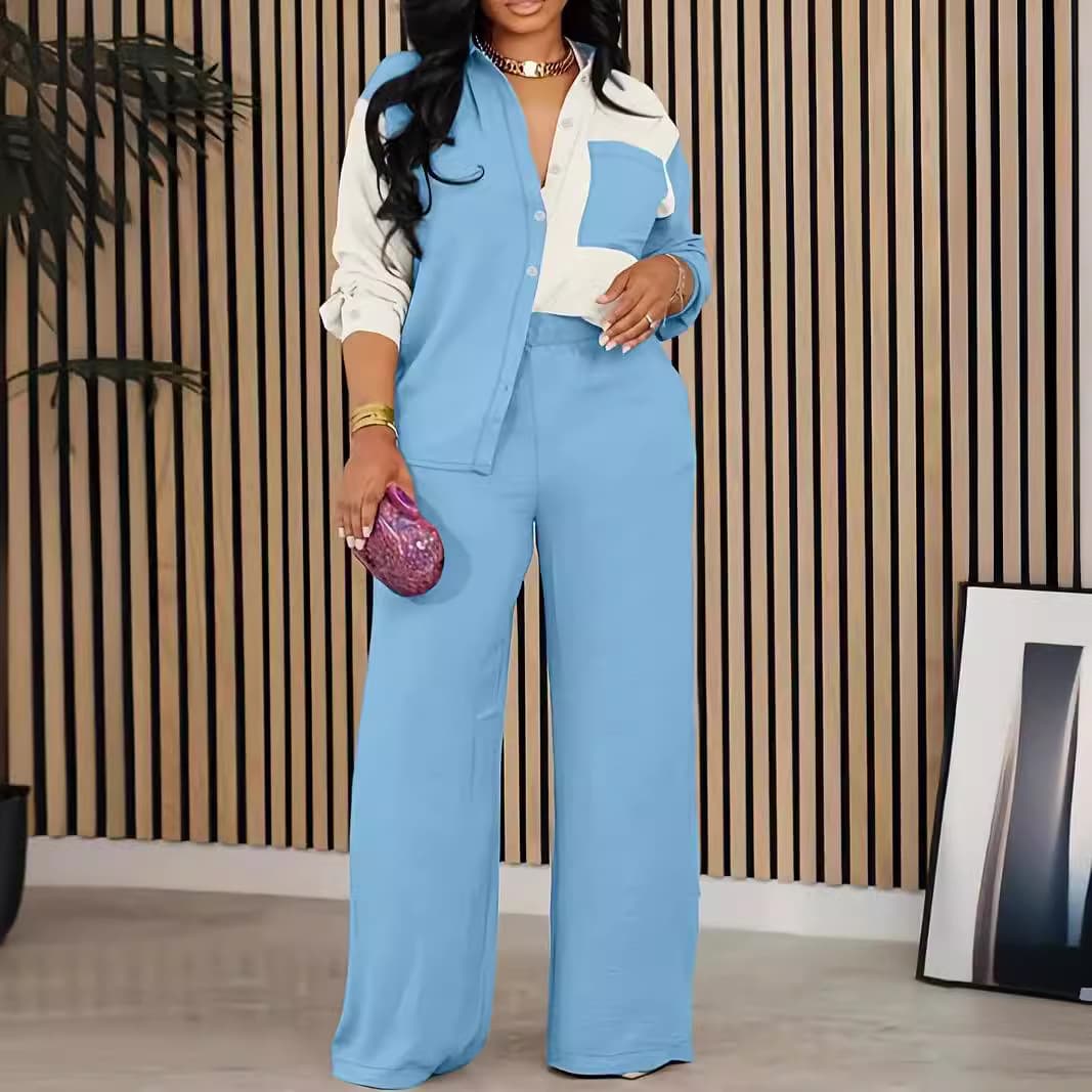 Women's Clothing Summer Lapel Pocket Casual Fashion Shirt Trousers Suit