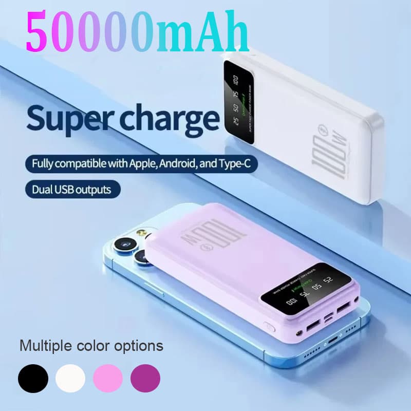 50000 MAh PowerBank, High Capacity, 100 W, Fast Charging, Portable Charger, Emergency Battery Supply, Powerbank For
