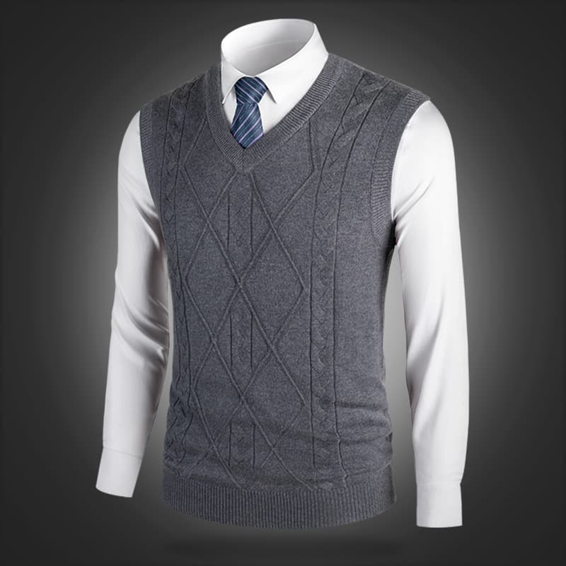 Gilet sans manches à col en V en laine mélangée pour homme - Pull décontracté de couleur unie pour l'automne, coupe ajustée, léger et respirant