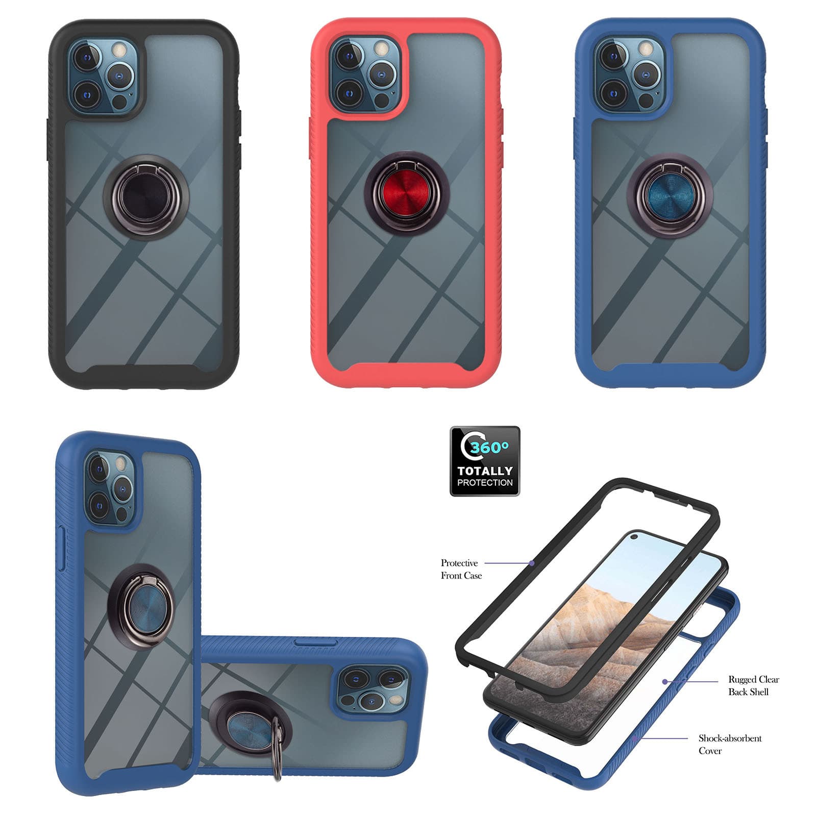 Suitable for iPhone 15 Promax new border three in one ring holder, car magnetic suction phone case