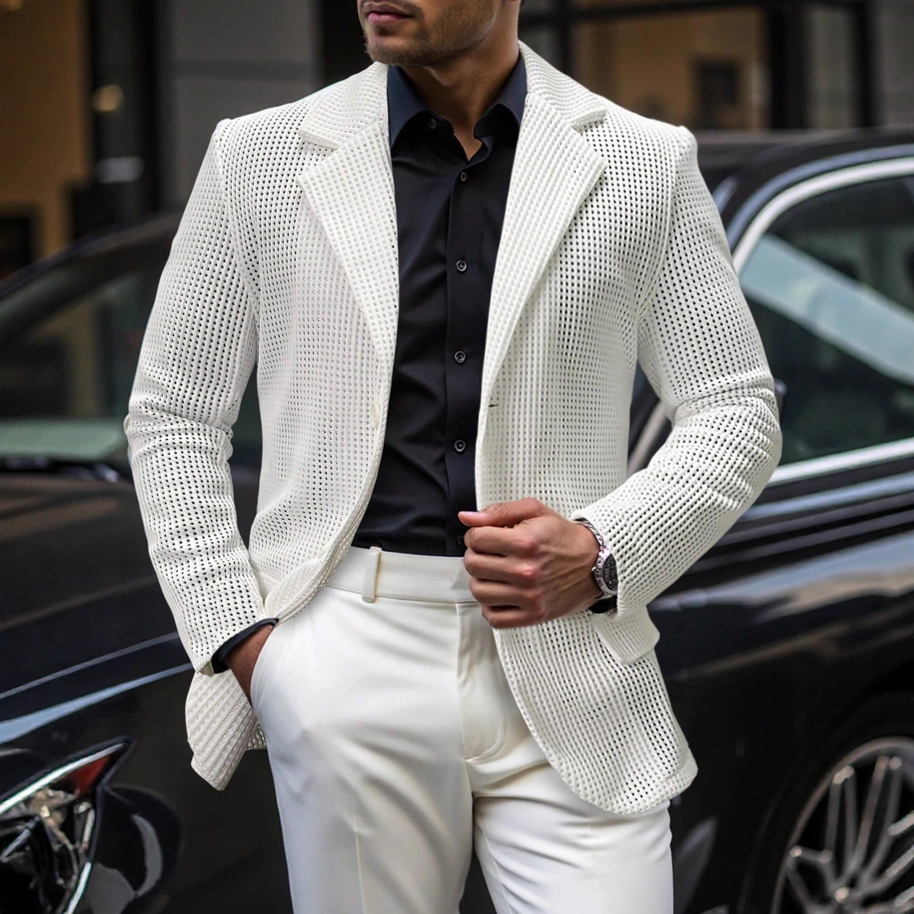Men's White Blazer Jacket Slim Fit Casual Wedding Party Business Formal Coat Lightweight Polyester Breathable S-XXL