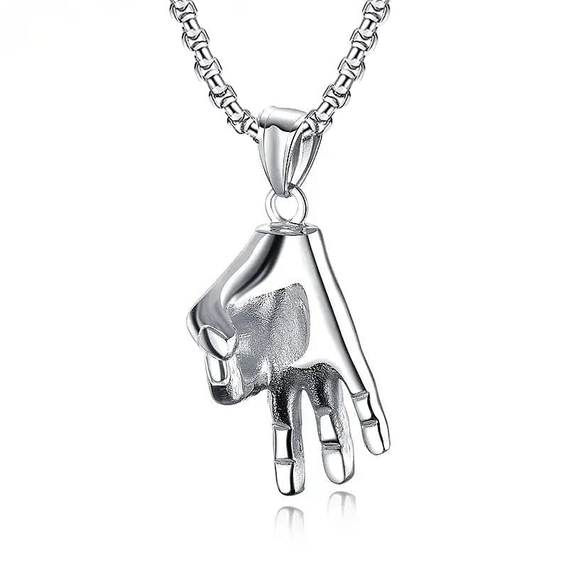Punk Hip-Hop Rock OK Gesture Casting Men's Titanium Necklace Versatile Stainless Steel Women's Pendant